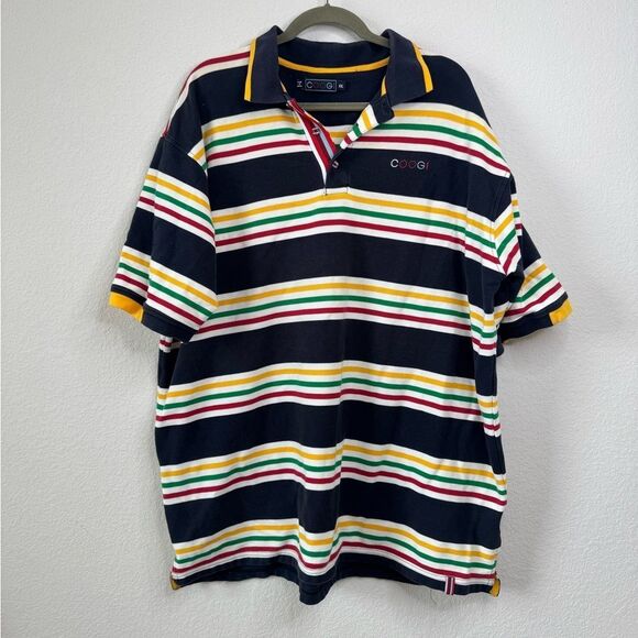 COOGI Men’s Sz XXL 100% Cotton Striped Rugby Polo Shirt Multicolor Y2K Casual - Picture 1 of 9